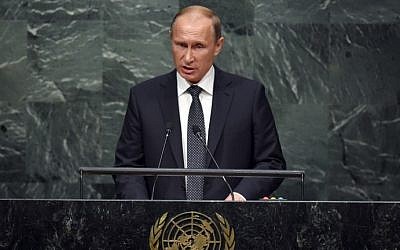 Russian President Vladimir Putin, addresses the 70th Session of the UN General Assembly September 28, 2015 at the UN in New York. (AFP/ TIMOTHY A. CLARY)