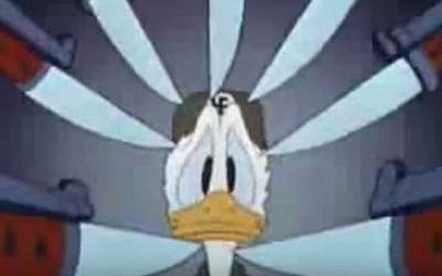 Donald Duck under threat by Nazis in 'Der Fuehrer's Face,' 1943 (YouTube screen capture)