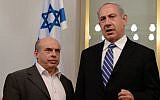 Natan Sharansky, left, head of the Jewish Agency, with Israeli Prime Minister Benjamin Netanyahu, in the latter's Jerusalem office, June 18, 2013. (Kofi Gideon/Flash90/via JTA)