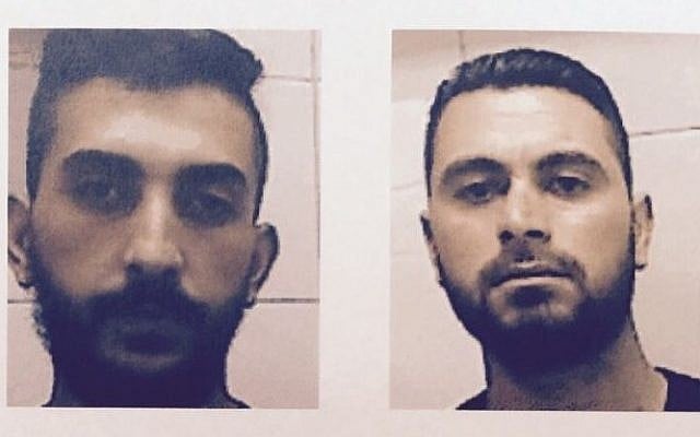 Ahmed Abdat (left) and Majdi Kowarik (right) were arrested for their involvement in the August 14 terror attack in which a gas station was set on fire in the West Bank community of Eli. (Photo from Shin Bet Security Agency) Ahmed Abdat (left) and Majdi Kowarik (right) were arrested for their involvement in the August 14 terror attack in which a gas station was set on fire in the West Bank community of Eli. (Photo from Shin Bet Security Agency)
