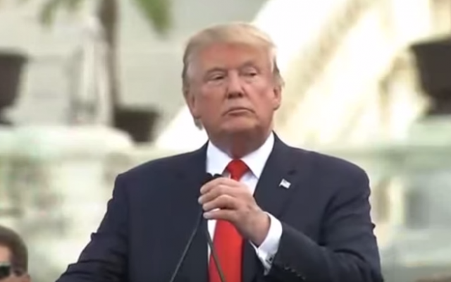 Donald Trump speaks at an anti-Iran deal rally in Washington, DC on September 9, 2015 (Screen capture via YouTube) Donald Trump speaks at an anti-Iran deal rally in Washington, DC on September 9, 2015 (Screen capture via YouTube)
