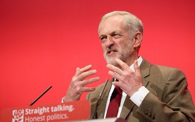 Britain's Labour Party leader Jeremy Corbyn makes his keynote address on the third day of the annual Labour Party Conference in Brighton, England, September 29, 2015. (AFP/Leon Neal) Britain's Labour Party leader Jeremy Corbyn makes his keynote address on the third day of the annual Labour Party Conference in Brighton, England, September 29, 2015. (AFP/Leon Neal)