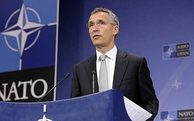 NATO Secretary General Jens Stoltenberg addresses a press conference at the NATO headquarters in Brussels, on October 6, 2015, ahead of a meeting of the alliance's defence ministers later this week. (AFP PHOTO / THIERRY CHARLIER)