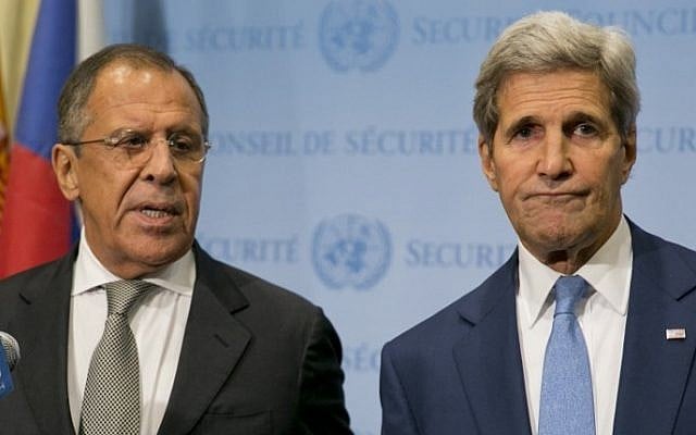 United States Secretary of State John Kerry (R) and Russian Foreign Minister Sergey Lavrov speak to the media after a meeting concerning Syria at the United Nations headquarters in New York on September 30, 2015. (Dominick Reuter/AFP) United States Secretary of State John Kerry (R) and Russian Foreign Minister Sergey Lavrov speak to the media after a meeting concerning Syria at the United Nations headquarters in New York on September 30, 2015. (Dominick Reuter/AFP)
