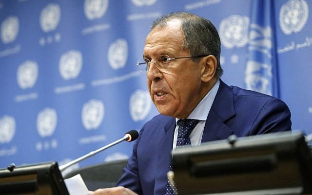 Russian Foreign Affairs Minister Sergey Lavrov speaks during a press conference at the United Nations General Assembly on October 1, 2015 in New York. (Kena Betancur/ AFP)