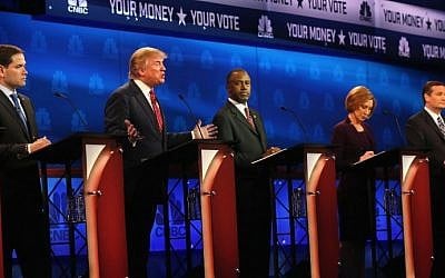 Presidential candidates Donald Trump (2nd L) speaks while Sen. Marco Rubio (L-R), Ben Carson, Carly Fiorina and Sen. Ted Cruz look on during the CNBC Republican Presidential Debate at University of Colorados Coors Events Center, October 28, 2015, in Boulder, Colorado. (Justin Sullivan/Getty Images/AFP) Presidential candidates Donald Trump (2nd L) speaks while Sen. Marco Rubio (L-R), Ben Carson, Carly Fiorina and Sen. Ted Cruz look on during the CNBC Republican Presidential Debate at University of Colorados Coors Events Center, October 28, 2015, in Boulder, Colorado. (Justin Sullivan/Getty Images/AFP)