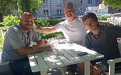 Benjamin Krasicki, center, and Jonny Daniels, left in Warsaw in August 2015. (Courtesy of From the Depths/JTA)