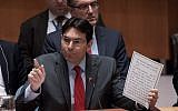 Israeli Ambassador to the United Nations Danny Danon addresses the UN Security Council, October 22, 2015. (Permanent Mission of Israel to the UN)