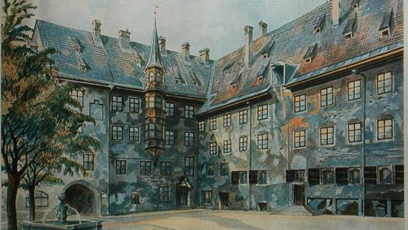 Illustrative: A painting, "The Courtyard of the Old Residency in Munich," painted by a young Adolf Hitler, before he turned to politics. (Public Domain).