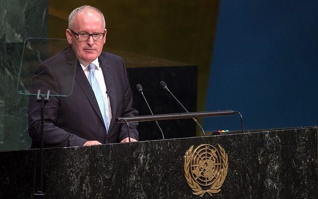 First Vice-President of the European Union Frans Timmermans addresses the 2015 Sustainable Development Summit, Sunday, September 27, 2015, at United Nations headquarters. (Bryan R. Smith/AP) First Vice-President of the European Union Frans Timmermans addresses the 2015 Sustainable Development Summit, Sunday, September 27, 2015, at United Nations headquarters. (Bryan R. Smith/AP)