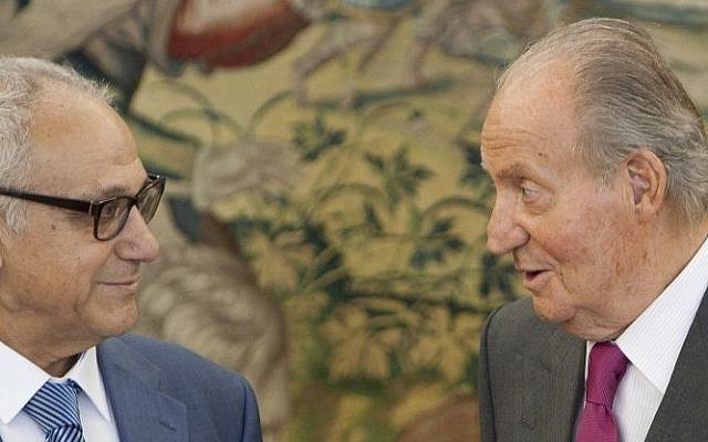 Spain's King Juan Carlos, right, speaks with Abraham Haim, chairperson of the governing Sephardic Community of Jerusalem, before their meeting in the Zarzuela Palace in Madrid, Spain, Thursday, March 13, 2014. (AP Photo/Abraham Caro Marin) Spain's King Juan Carlos, right, speaks with Abraham Haim, chairperson of the governing Sephardic Community of Jerusalem, before their meeting in the Zarzuela Palace in Madrid, Spain, Thursday, March 13, 2014. (AP Photo/Abraham Caro Marin)