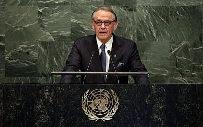 United Nations Deputy Secretary-General Jan Eliasson addresses the UN General Assembly, on Monday, April 27, 2015 (AP Photo/Richard Drew)
