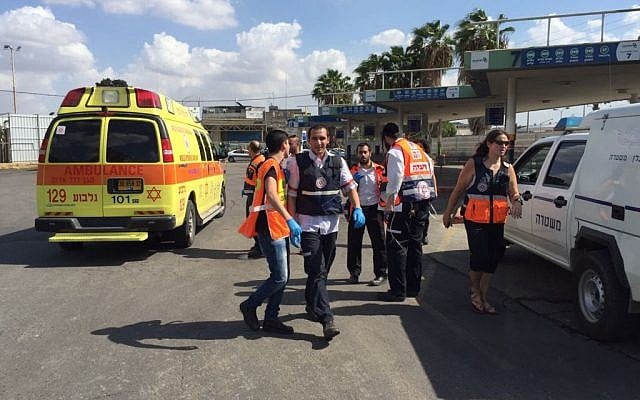 FILE: Magen David Adom paramedics arrive at the scene of an attempted stabbing in the Afula bus station on Friday, October 9, 2015. The would-be attacker, an Arab woman, was shot by a security guard. (Magen David Adom) FILE: Magen David Adom paramedics arrive at the scene of an attempted stabbing in the Afula bus station on Friday, October 9, 2015. The would-be attacker, an Arab woman, was shot by a security guard. (Magen David Adom)