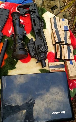 The carbine conversion kit, which gives handguns much greater accuracy and dealiness, found by Shin Bet and Israel Police officers in the West Bank city of Jenin on Oct. 26, 2015. (Shin Bet Spokesperson)