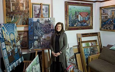 Chronicler of British Jewry Beverley-Jane Stewart in her London studio. (courtesy)
