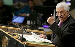 Palestinian Authority President Mahmoud Abbas addresses the 70th session of the United Nations General Assembly, at UN Headquarters, September 30, 2015. (AP/Mary Altaffer)