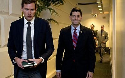 Rep. Paul Ryan walks from a meeting on Capitol Hill in Washington, Monday, Oct. 26, 2015. Speaker John Boehner is pressing ahead with one last deal as he heads for the exits, pushing to finalize a far-reaching, two-year budget agreement with President Barack Obama before handing Congress' top job over to Ryan this week, congressional officials said Monday. (Photo by AP Photo/Carolyn Kaster)