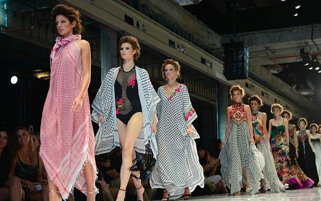 Yaron Minkowski's models draped in keffiyehs as a symbol of Fashion Week coexistence (Courtesy Idocvm and Mark Oren/TLV Fashion Mall)