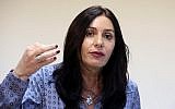 Minister of Culture and Sports Miri Regev speaks to press in Jerusalem on August 31, 2015. (Marc Israel Sellem/POOL)