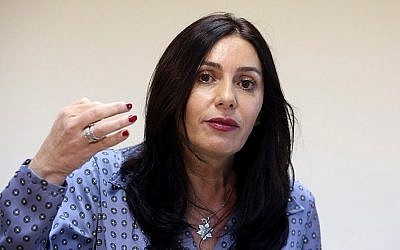 Minister of Culture and Sports Miri Regev speaks to press in Jerusalem on August 31, 2015. (Marc Israel Sellem/POOL) 
