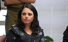 Justice Minister Ayelet Shaked of the Jewish Home party seen at a party meeting in the Knesset, October 12, 2015. (Miriam Alster/Flash90)