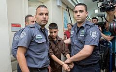 13-year-old Palestinian Ahmed Manasra seen at the Jerusalem Magistrate's Court on October 25, 2015. (Yonatan Sindel/Flash90)