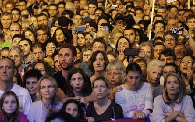 Thousands attend a rally marking 20 years since the assassination of the late Israeli Prime Minister Yitzhak Rabin at Tel Aviv's Rabin Square on October 31, 2015. (Miriam Alster/Flash90) Thousands attend a rally marking 20 years since the assassination of the late Israeli Prime Minister Yitzhak Rabin at Tel Aviv's Rabin Square on October 31, 2015. (Miriam Alster/Flash90)