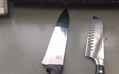 Two knives found in the possession of East Jerusalem schoolboys who allegedly intended to use them in a stabbing attack (Courtesy: Border Police)