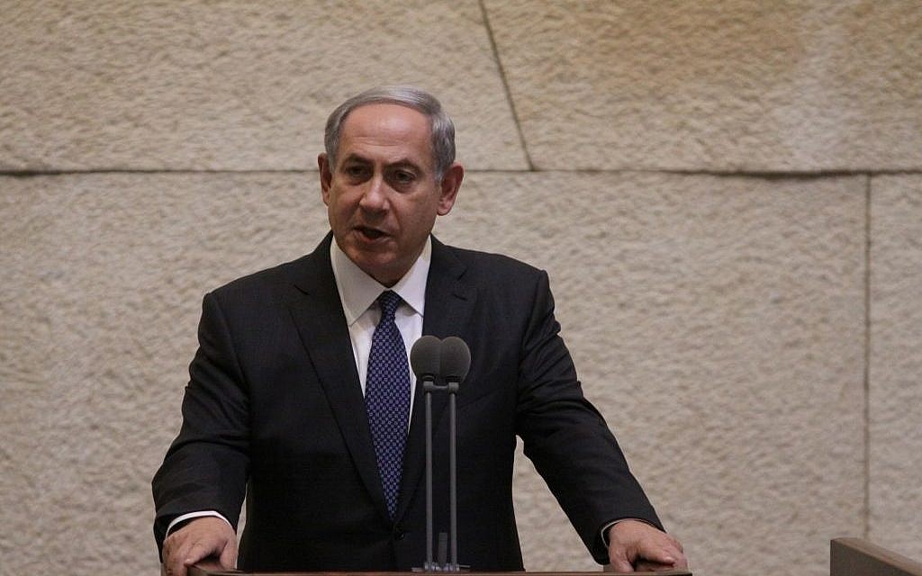Prime Minister Benjamin Netanyahu addresses the Knesset on Tuesday, October 13, 2015 (Knesset spokesperson)