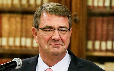 US Secretary of Defense Ashton Carter gives a joint press conference with Italian Defense Minister Roberta Pinotti on the occasion of their bilateral meeting, in Rome, Wednesday, Oct. 7, 2015. (AP Photo/Andrew Medichini)
