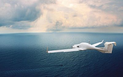 Israeli security company Aeronautics' largest unmanned aerial vehicle, the Dominator XP, can carry hundreds of kilos of equipment, specialized sensors and cameras, fly at an altitude of 27,000 feet, and reach Iran from Israel. (Aeronautics website screen capture)