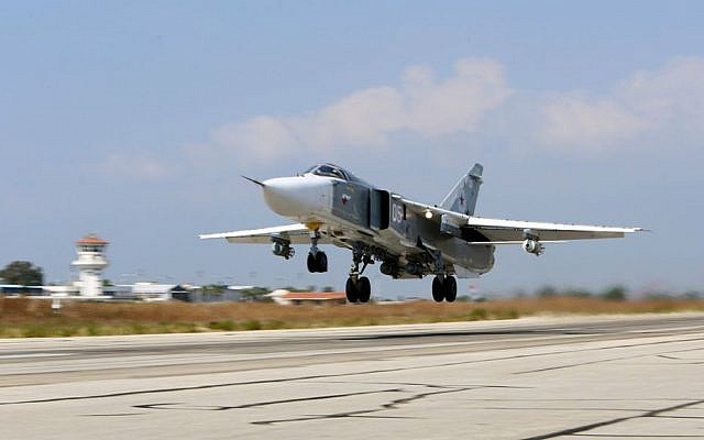 In this Saturday, Oct. 3, 2015 file photo, a Russian SU-24M jet fighter armed with laser-guided bombs takes off from a runaway at Hmeimim airbase in Syria. (Alexander Kots/Komsomolskaya Pravda via AP, File) In this Saturday, Oct. 3, 2015 file photo, a Russian SU-24M jet fighter armed with laser-guided bombs takes off from a runaway at Hmeimim airbase in Syria. (Alexander Kots/Komsomolskaya Pravda via AP, File)