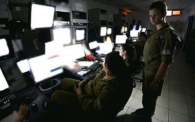 IDF soldiers monitor the border with Gaza from a command center nearby. (Gadi Yampel/IDF Spokesperson's Unit)