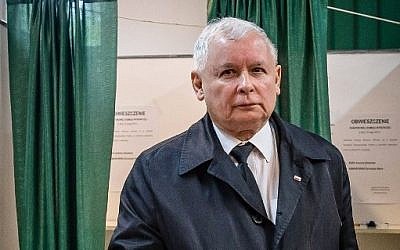 File: This picture taken on May 24, 2015 in Warsaw shows Jaroslaw Kaczynski, leader of Polish Law and Justice (PiS) right wing opposition party and twin brother of late president Lech Kaczynski arriving to cast his vote during the second round of the presidential elections. (Wojtek Radwanski/AFP)