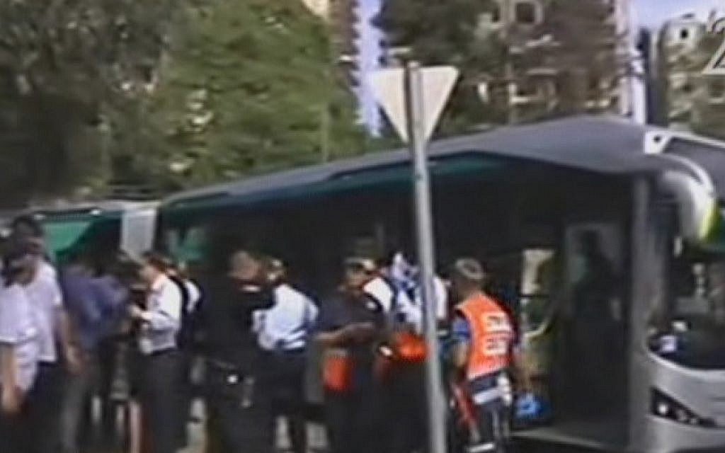 The scene of a deadly attack on a Jerusalem bus on October 13, 2015. (Screen capture: Channel 2) The scene of a deadly attack on a Jerusalem bus on October 13, 2015. (Screen capture: Channel 2)