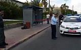Police at the scene of a stabbing in Eilat, October 29, 2015. (screen capture: Twitter)