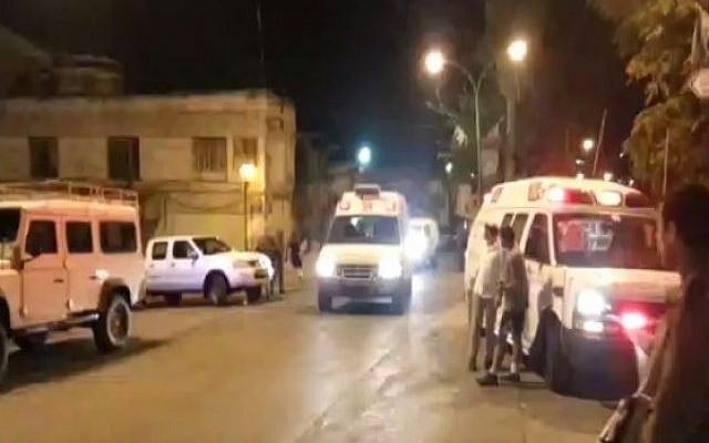 Rescue personnel arrive at the scene of a Palestinian knife attack on an IDF soldier in the West Bank city of Hebron on October 17, 2015 (photo courtesy of Magen David Adom) Rescue personnel arrive at the scene of a Palestinian knife attack on an IDF soldier in the West Bank city of Hebron on October 17, 2015 (photo courtesy of Magen David Adom)