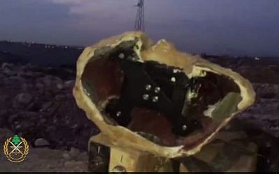 A device concealed in an artificial rock in the southern Lebanese town of Bani Hayyan. According to the Lebanese Army, the device is an Israeli surveillance camera. (screen capture: Lebanese Armed Forces Facebook page)