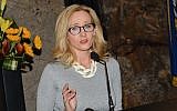In this April 9, 2015 file photo, Author J.K. Rowling speaks at the Empire State Building during a lighting ceremony and to mark the launch of her non-profit children's organization Lumos in New York. (Evan Agostini/Invision/AP)