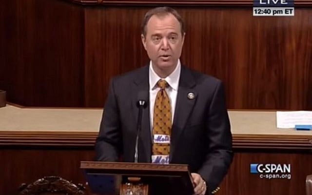 Congressman Adam Schiff prepares to sing on the House floor on October 23, 2015, after losing a sports bet to colleague Steve Israel. (screen capture: YouTube) Congressman Adam Schiff prepares to sing on the House floor on October 23, 2015, after losing a sports bet to colleague Steve Israel. (screen capture: YouTube)
