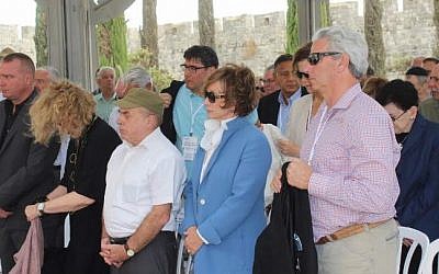 Jewish leaders from around the world observe a moment of silence in memory of slain Israeli Prime Minister Yitzhak Rabin in Jerusalem, October 25, 2015 (Nathan Roi/the Jewish Agency for Israel)