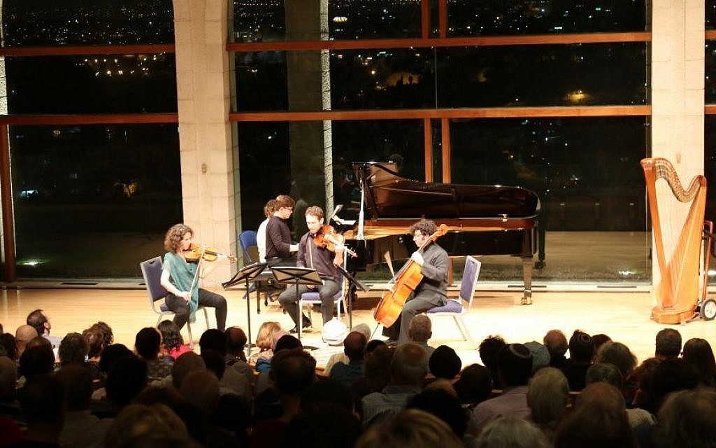 A packed audience for a summer concert at the auditorium at Brigham Young University’s Jerusalem Center (Shmuel Bar-Am)