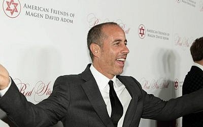 Comedian Jerry Seinfeld arrives at the Los Angeles Magen David Adom charity ball, October 22, 2015. (courtesy)