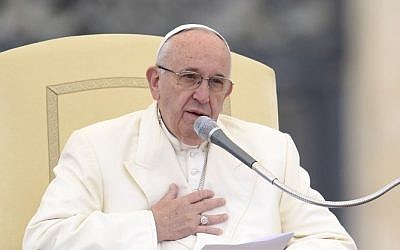 Pope Francis addresses the crowd during his weekly general audience in St. Peter's Square in the Vatican on November 18, 2015. (AFP/Andreas Solaro)