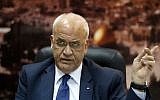 PLO Secretary General Saeb Erekat in his Ramallah office, November 23, 2015. (AFP/Abbas Momani)