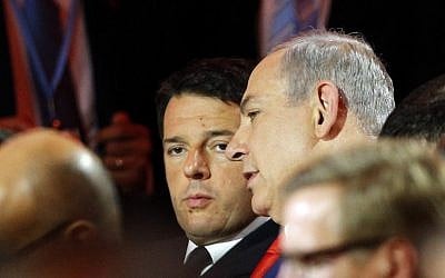 File: Prime Minister Benjamin Netanyahu speaks with Italian counterpart Matteo Renzi during the opening ceremony of the COP21, United Nations Climate Change Conference, in Le Bourget, outside Paris, on November 30, 2015. (Thibault Camus/AFP)