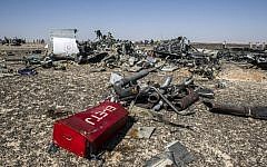 Debris from the A321 Russian airliner at the site of the crash in Wadi el-Zolomat, a mountainous area in Egypt's Sinai Peninsula, on November 1, 2015. (AFP/Khaled Desouki)