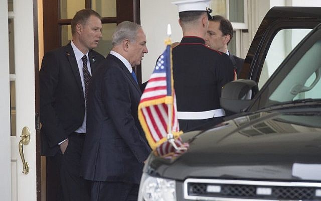 Israeli Prime Minister Benjamin Netanyahu leaves the West Wing following meetings with US President Barack Obama at the White House in Washington, DC, November 9, 2015. (AFP/Saul Loeb)