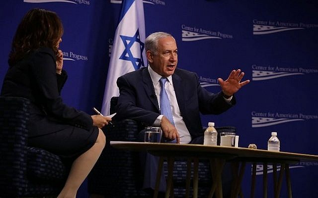 Prime Minister Benjamin Netanyahu participates in a conversation at the Center for American Progress with CAP president Neera Tanden November 10, 2015 in Washington, DC. (Alex Wong/Getty Images/AFP) Prime Minister Benjamin Netanyahu participates in a conversation at the Center for American Progress with CAP president Neera Tanden November 10, 2015 in Washington, DC. (Alex Wong/Getty Images/AFP)