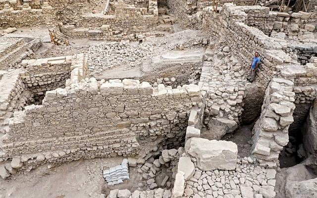 Remains of the Acra citadel and tower in the City of David in Jerusalem. (Assaf Peretz/courtesy of the Israel Antiquities Authority)
